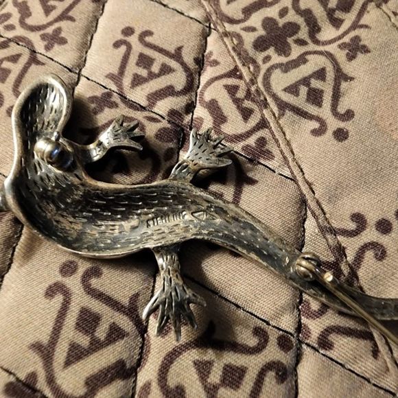 Judith Jack Sterling Silver and Marcasite Lizard Brooch Ruby Eyes - Picture 3 of 7